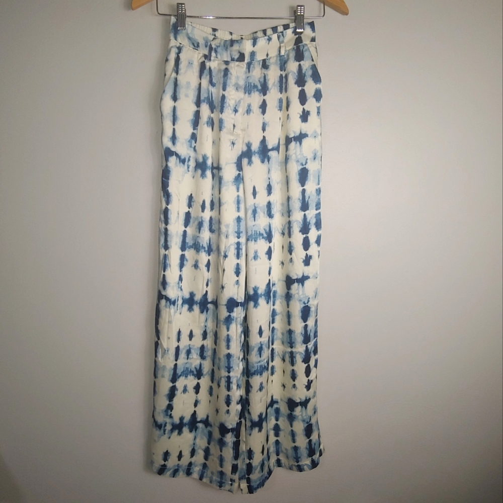 XS NWT House of Harlow 1960 Elastic Waist Tie Dye Wide Leg Satin Pants
